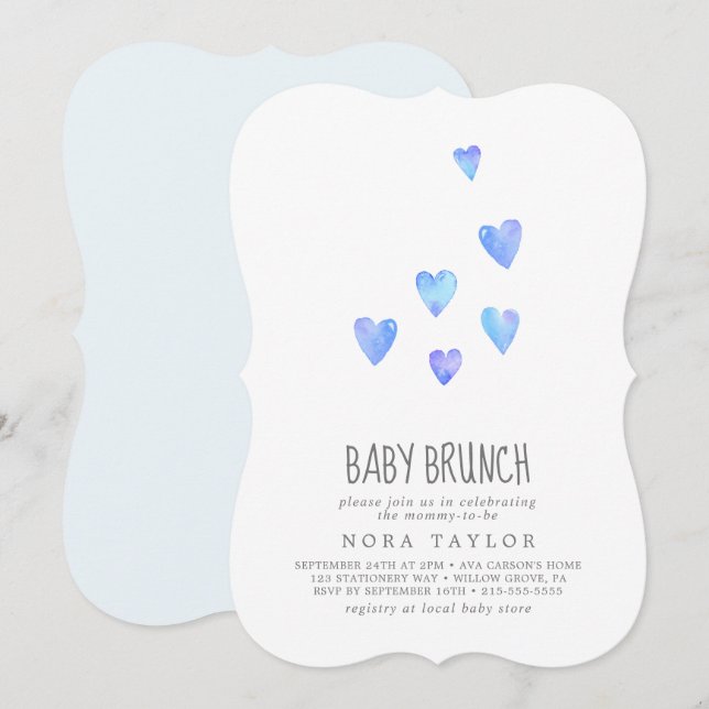 Invitación a Brunch de bebé de los corazones acuát (Anverso / Reverso)