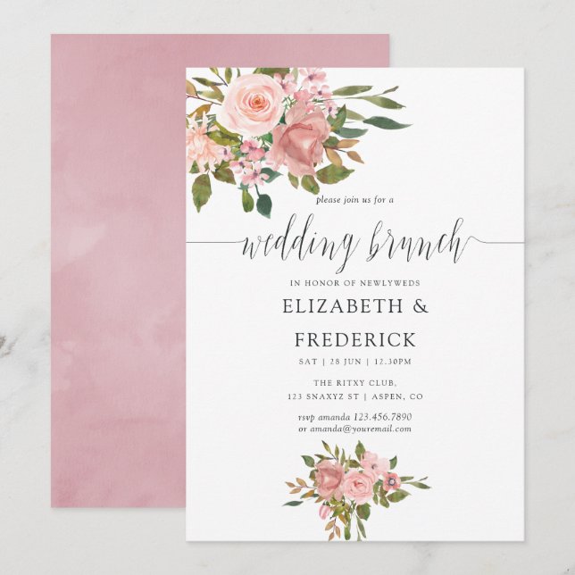 Invitación a brunch de Boda de oro rosa y Rosa de  (Anverso / Reverso)