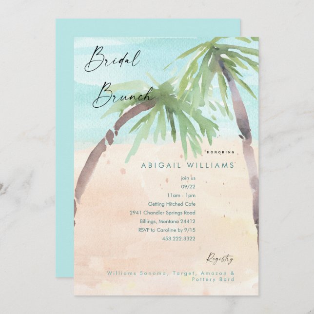 Invitación a brunch de bodas de palmeras tropicale (Anverso / Reverso)