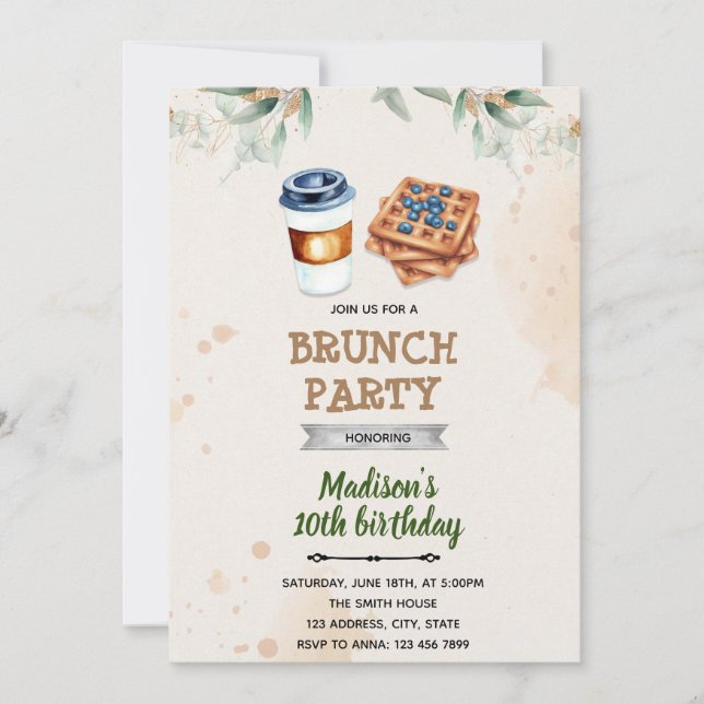 invitación a brunch de café con waffle (Anverso)