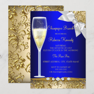 Invitación a Brunch de Champán Azul Dorado Blanco 