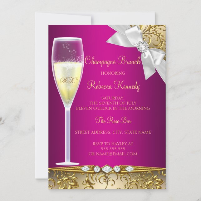 Invitación a Brunch de Champán Rosa Dorado Elegant (Anverso)