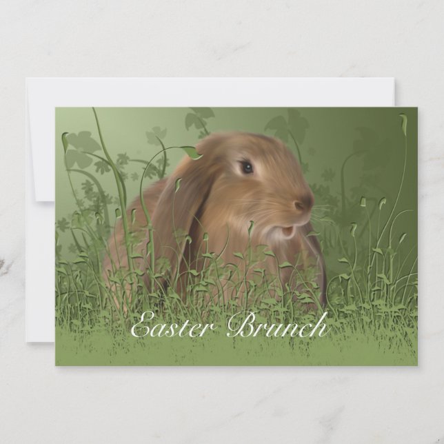 Invitación a Brunch de conejo marrón de Pascua (Anverso)