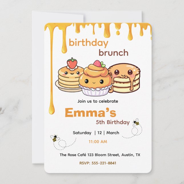 Invitación a Brunch de Cumpleaños de Niños | Invit (Anverso)