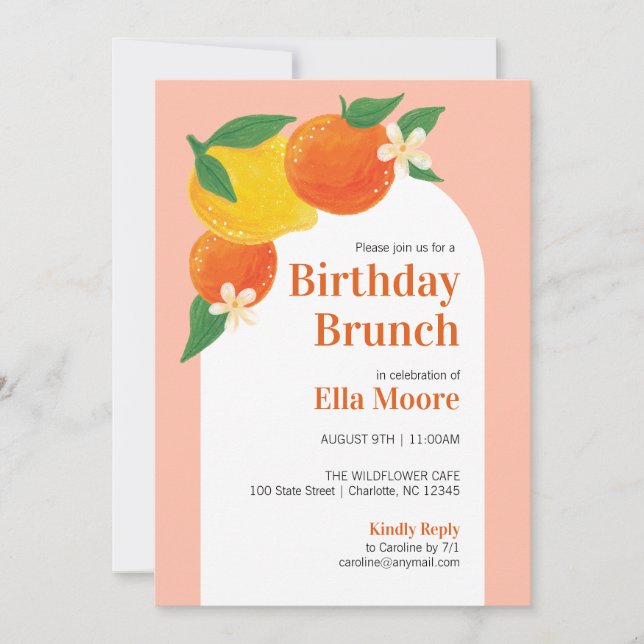 Invitación a brunch de cumpleaños de Sweet Citrus (Anverso)