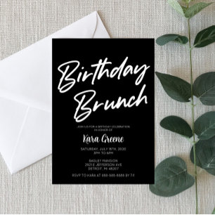 Invitación a brunch de cumpleaños mínimo en blanco