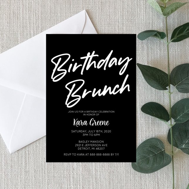 Invitación a brunch de cumpleaños mínimo en blanco (Subido por el creador)