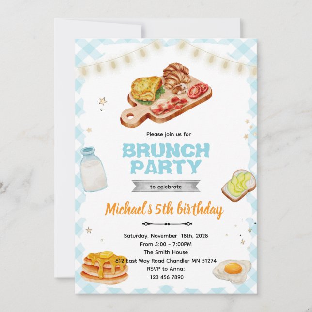 invitación a brunch de desayuno fiesta de cumpleañ (Anverso)