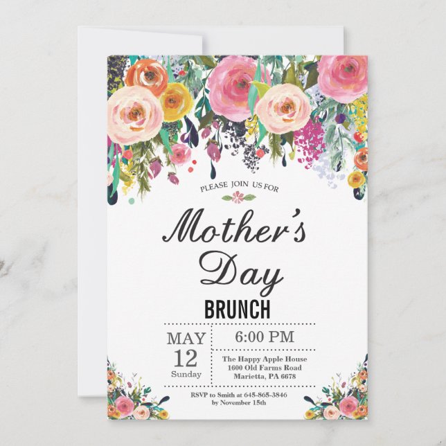 Invitación a brunch de Día de la Madre floral acua (Anverso)