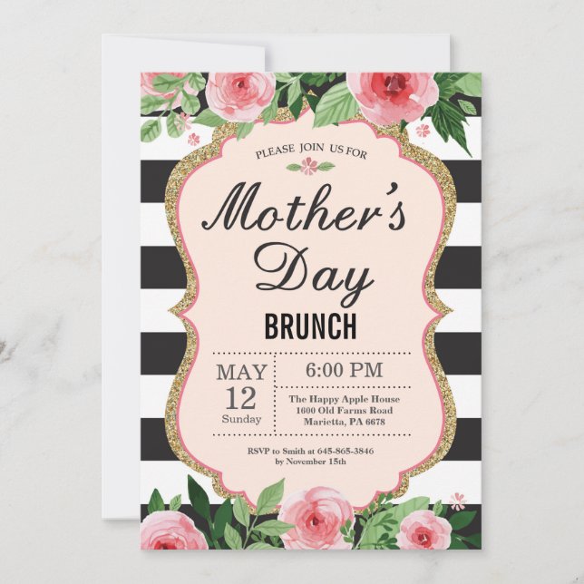 Invitación a brunch de Día de la Madre floral acua (Anverso)