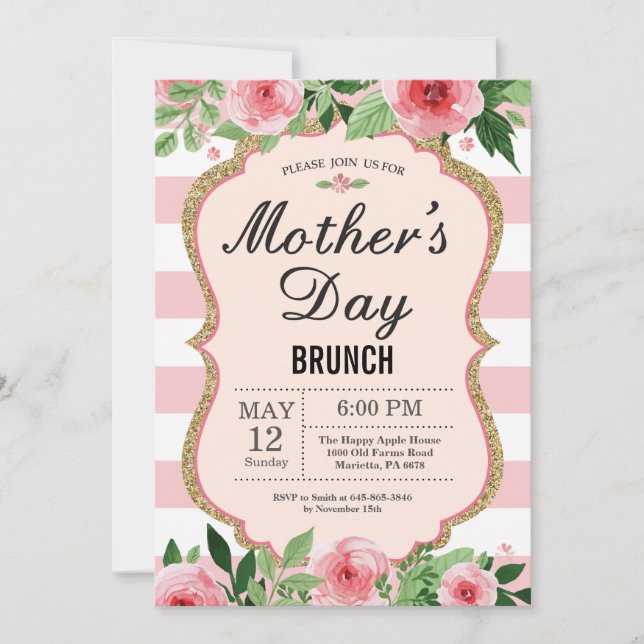 Invitación a brunch de Día de la Madre floral acua (Anverso)