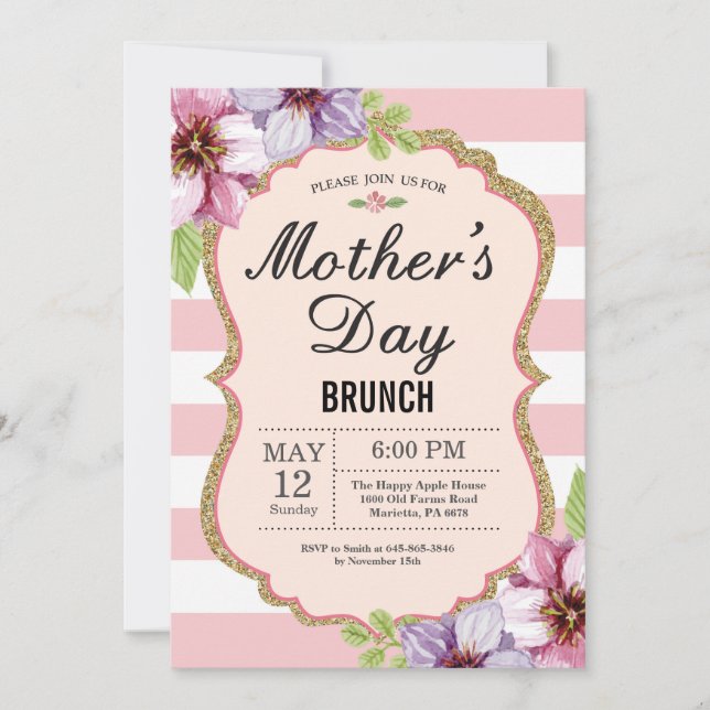 Invitación a brunch de Día de la Madre floral acua (Anverso)