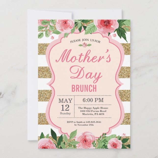 Invitación a brunch de Día de la Madre floral acua (Anverso)