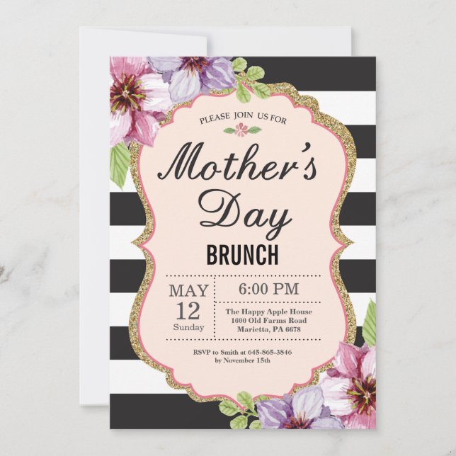 Invitación a brunch de Día de la Madre floral acua (Anverso)