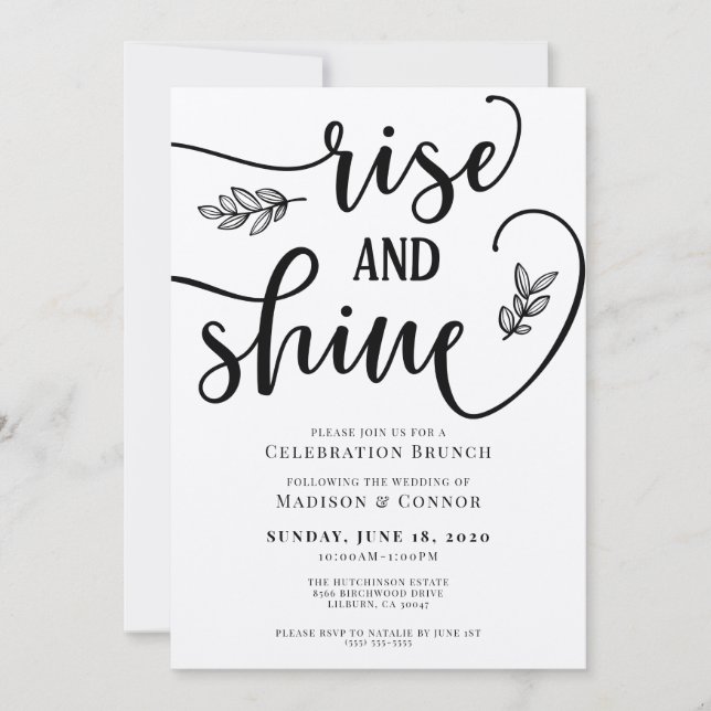 Invitación a brunch de fin de semana de Boda Rise  (Anverso)