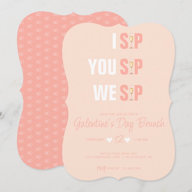 Invitación a Brunch de Galentine con Champán Rosa  (Anverso / Reverso)