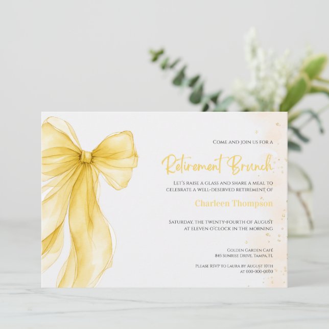 Invitación a Brunch de Jubilación con Lazo Amarill (Anverso de pie)