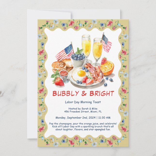 Invitación a Brunch de Mimosa del Día del Trabajo  (Anverso)