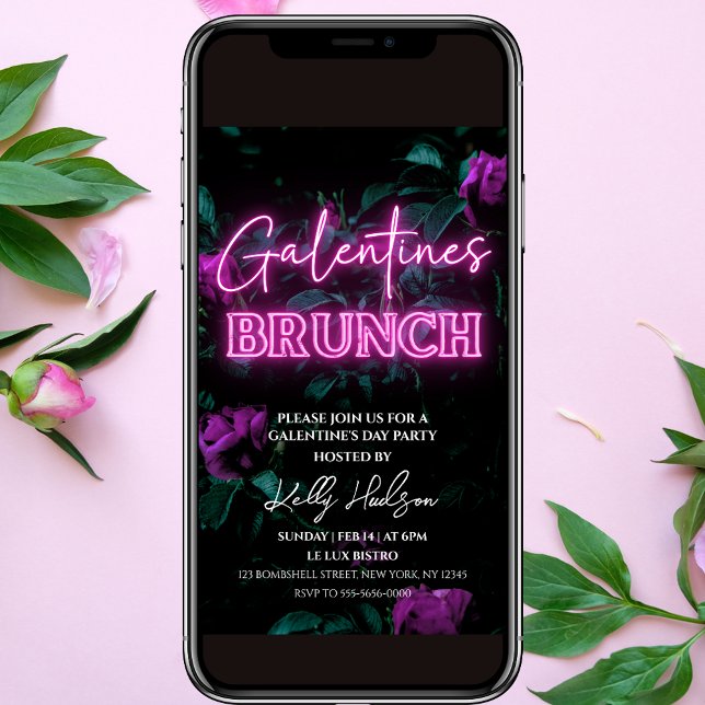 Invitación a Brunch de Neon Galentine Rosa (Subido por el creador)