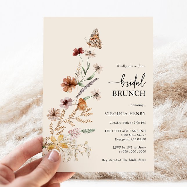 Invitación a brunch de novia floral (Boho Wildflower Floral Bridal Brunch Invitation by Painted Paperie
)