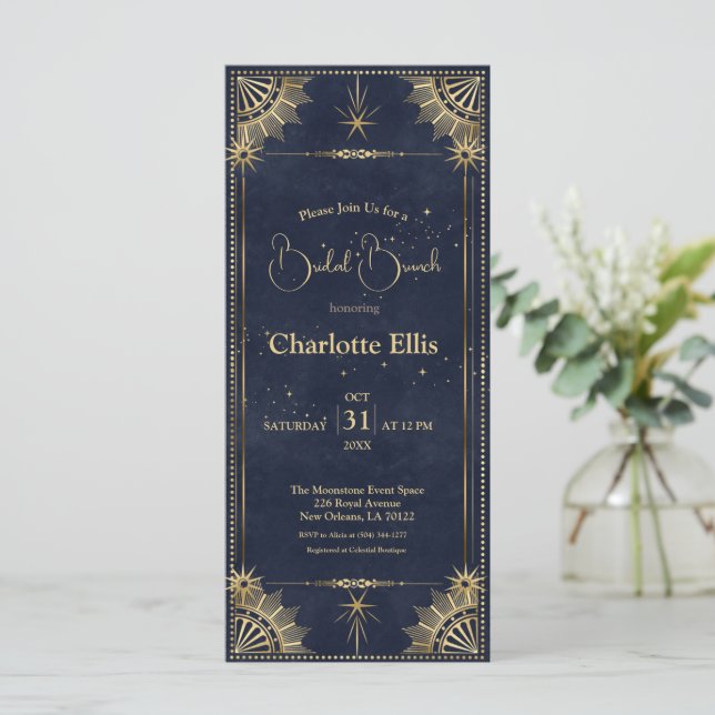 Invitación a brunch de novias celestiales de oro a (Anverso de pie)