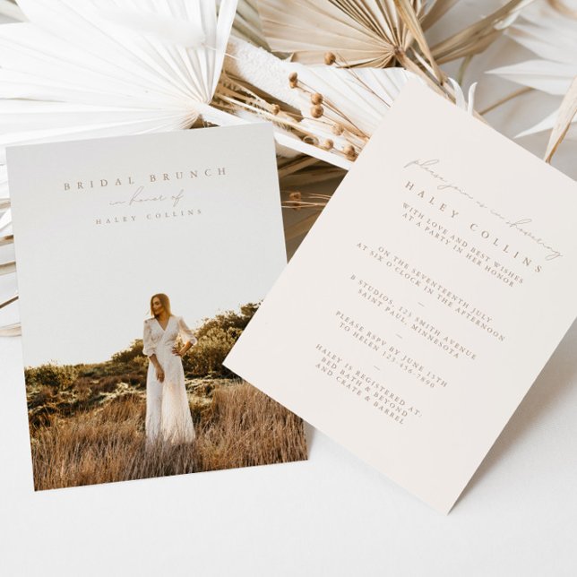 Invitación a Brunch de novias con escritura modern (Boho Modern Script Photo Bridal Brunch Invitation)