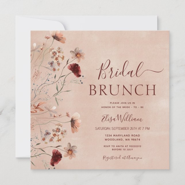 Invitación a brunch de novias con flores silvestre (Anverso)