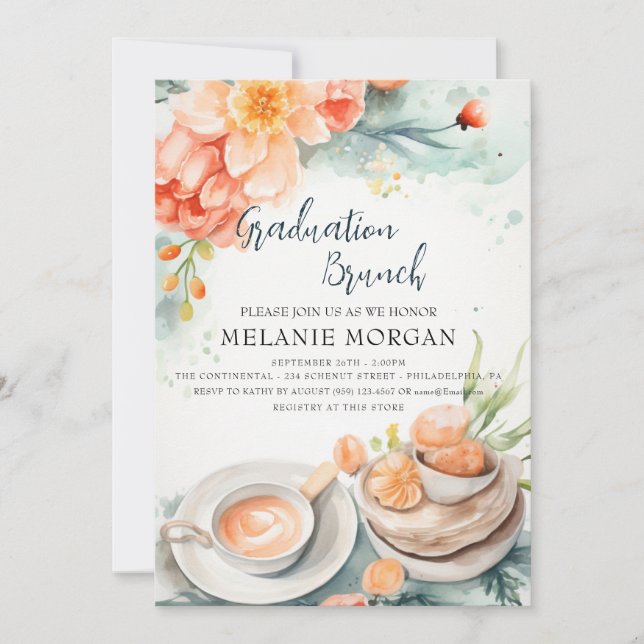 Invitación a brunch de novias con flores y comida (Anverso)