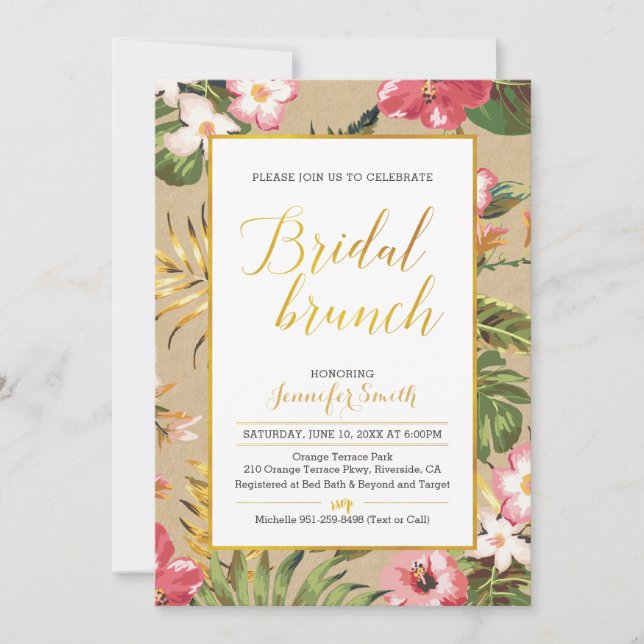 Invitación a brunch de novias de Kraft tropical (Anverso)