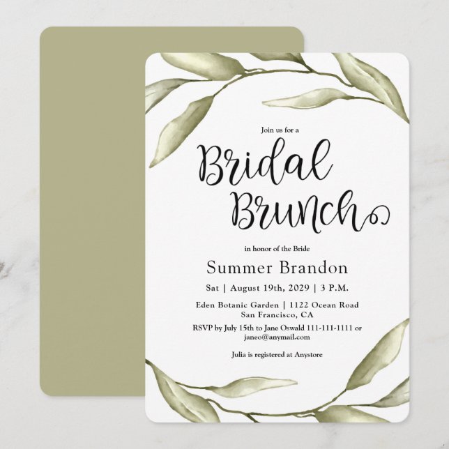 Invitación a brunch de novias de la Foliage verde  (Anverso / Reverso)
