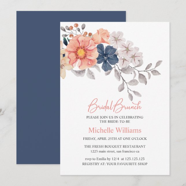 Invitación a brunch de novias de la Marina de Cora (Anverso / Reverso)