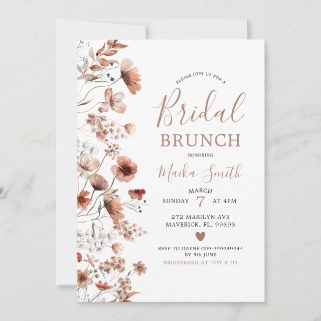 Invitación a brunch de novias del Boho de otoño (Anverso)