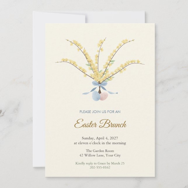 Invitación a Brunch de Pascua con Ramas de Forsyth (Anverso)
