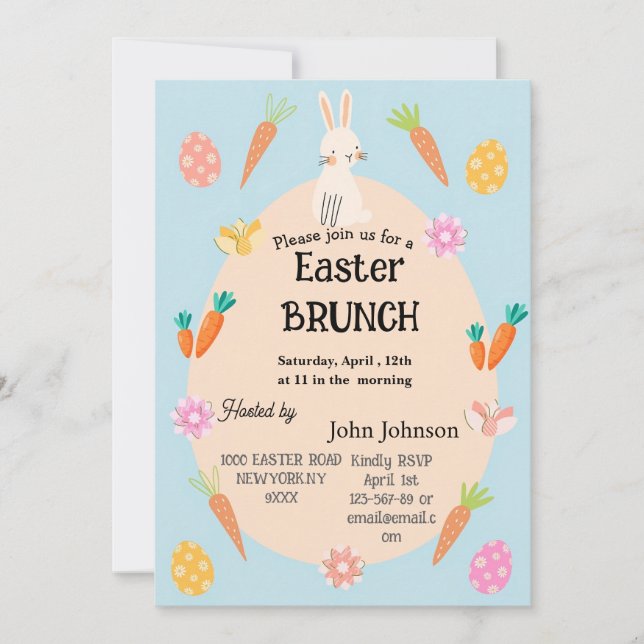 Invitación a Brunch de Pascua | Conejito y Huevo e (Anverso)
