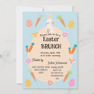 Invitación a Brunch de Pascua   Conejito y Huevo e