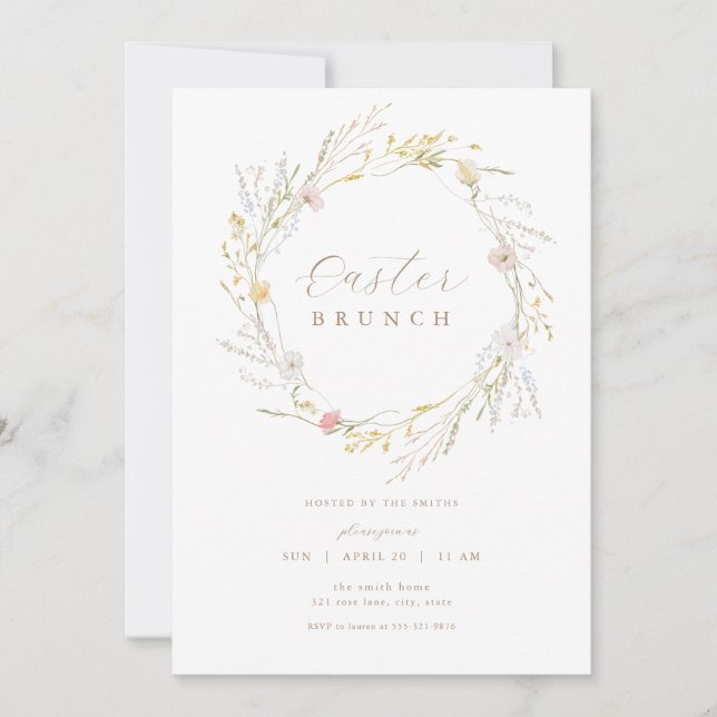 Invitación a Brunch de Pascua de Flor Silvestre Pa (Anverso)