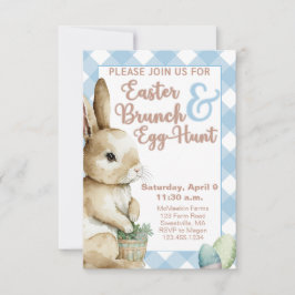 Invitación a Brunch de Pascua, Gingham Azul, Acuar
