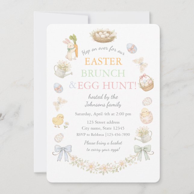 Invitación a Brunch de Pascua y búsqueda de huevos (Anverso)