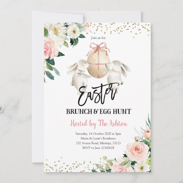 Invitación a Brunch de Pascua y cacería de huevos  (Anverso)