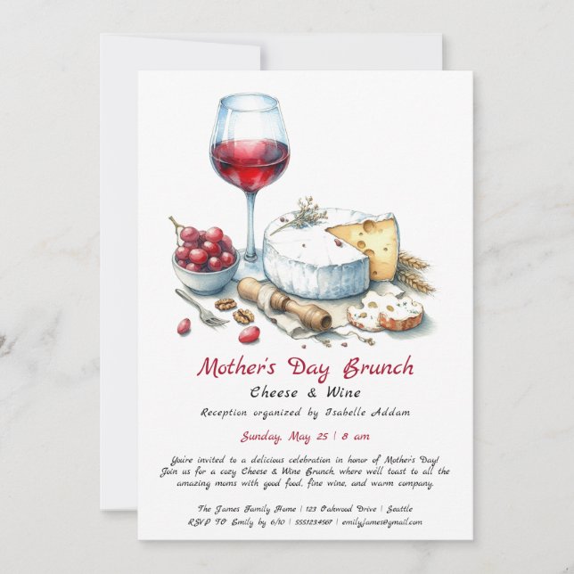 Invitación a Brunch de Queso y Vino del Día de la  (Anverso)