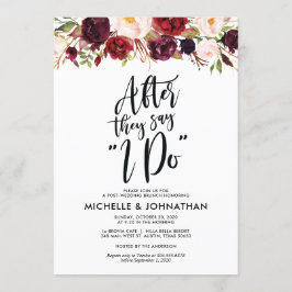 Invitación a Brunch del Boda Borgoña Floral Post