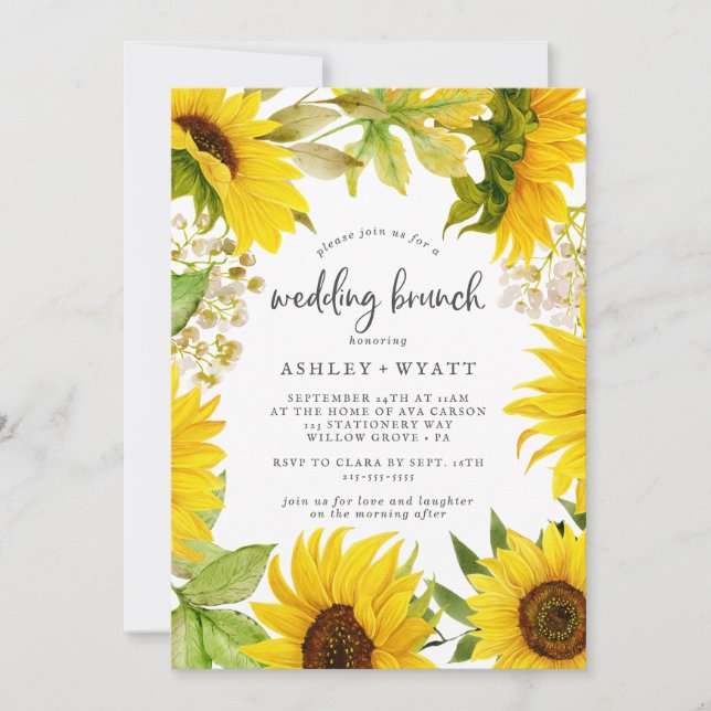 Invitación a Brunch del Boda del girasol del país (Anverso)