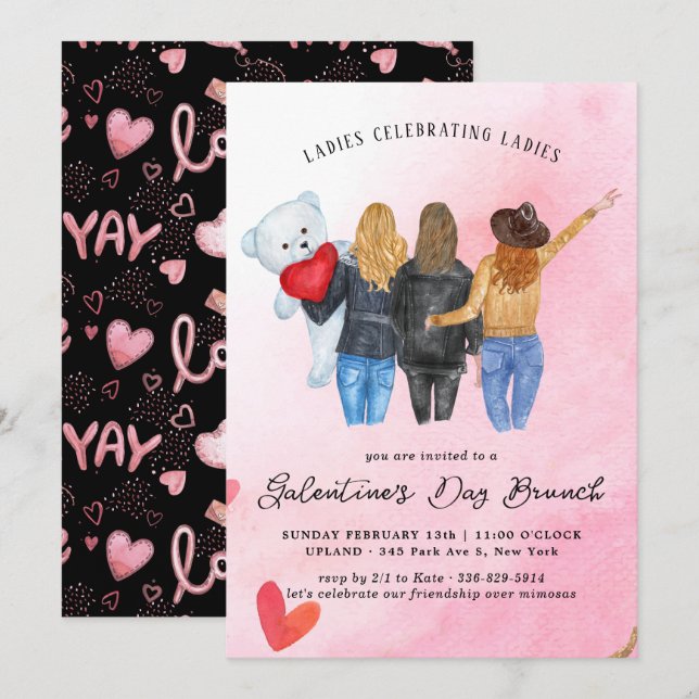 Invitación a Brunch del Día de Galentines (Anverso / Reverso)