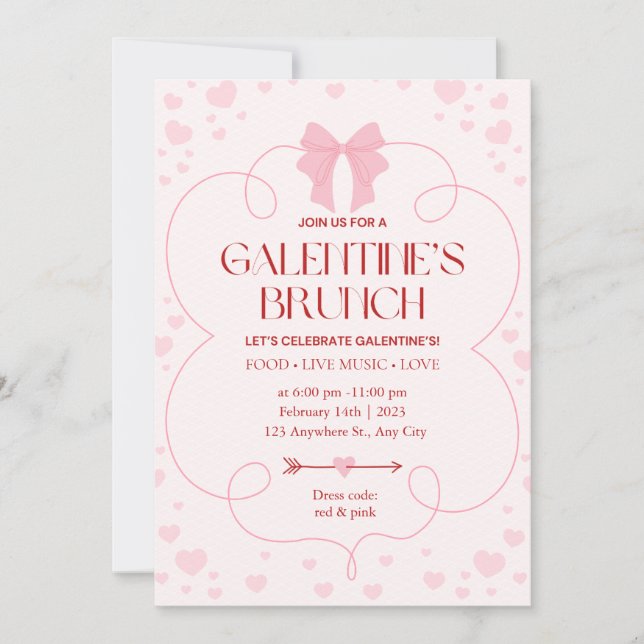 Invitación a Brunch del Día de Galentines Rosa y F (Anverso)