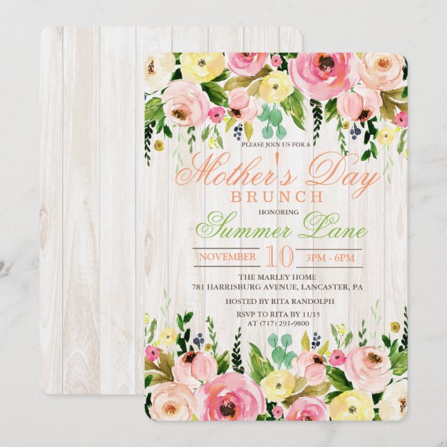 Invitación a Brunch del Día de la Madre (Anverso / Reverso)