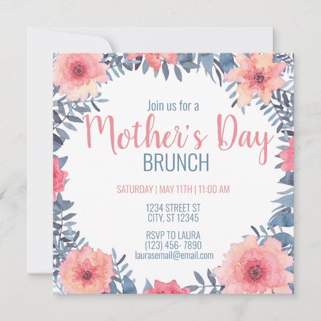 Invitación a Brunch del Día de la Madre Floral (Anverso)