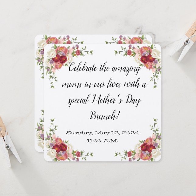 Invitación a Brunch del Día de la Madre Floral (Anverso/Reverso In Situ)