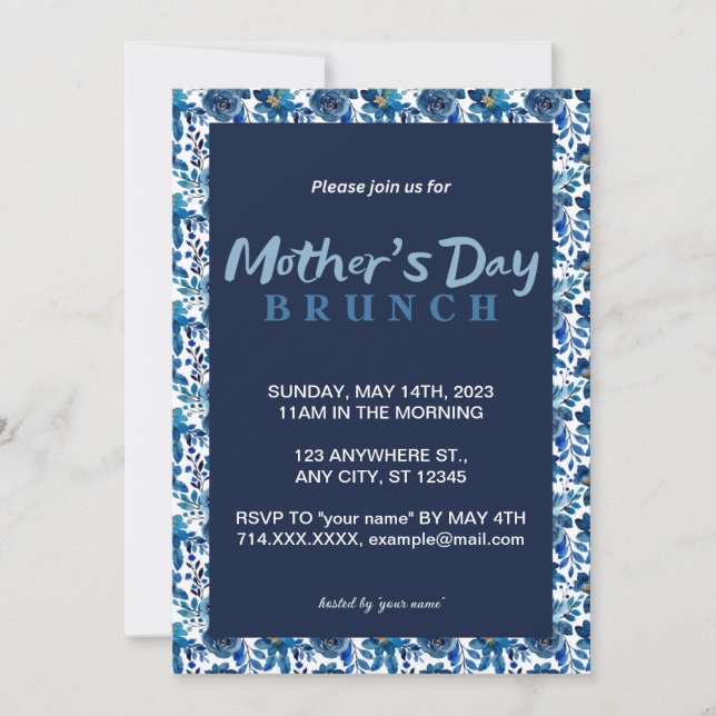 Invitación a brunch del Día de la Madre Floral Azu (Anverso)