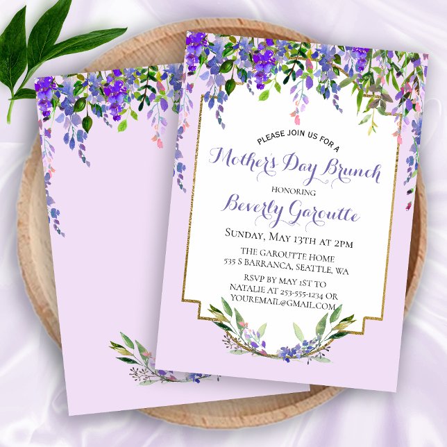 Invitación a Brunch del Día de la Madre Floral Lil (Lilac Floral Mother's Day Brunch Invitation)