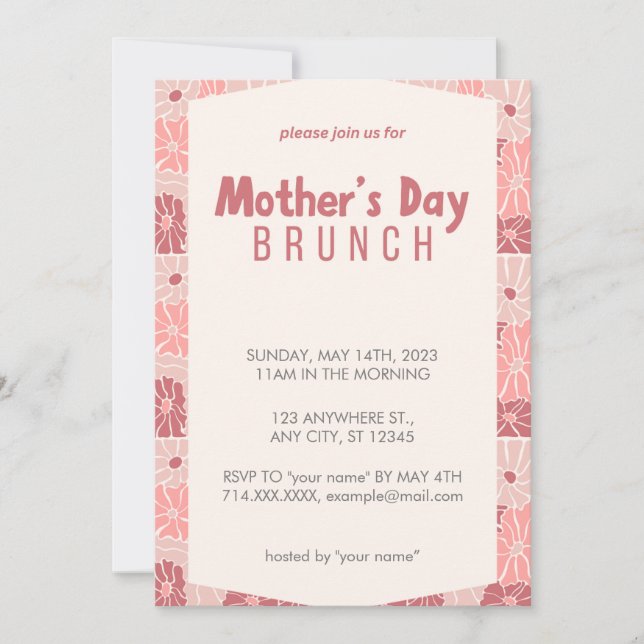 Invitación a Brunch del Día de la Madre Floral Ros (Anverso)